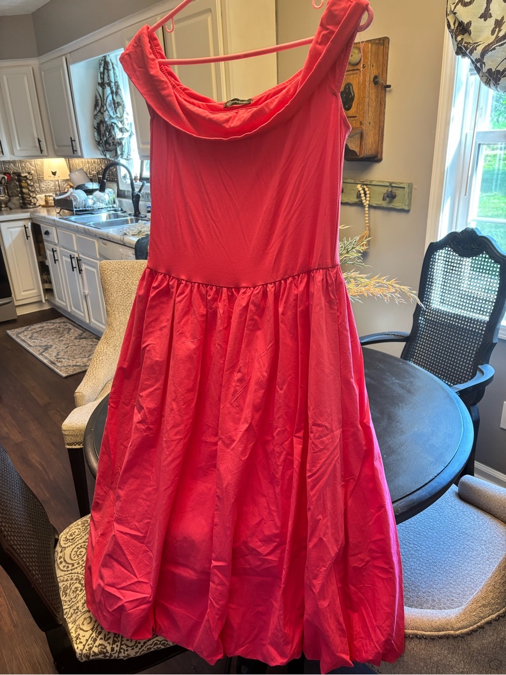 Pink Off-Shoulder Fit-and-Flare Dress